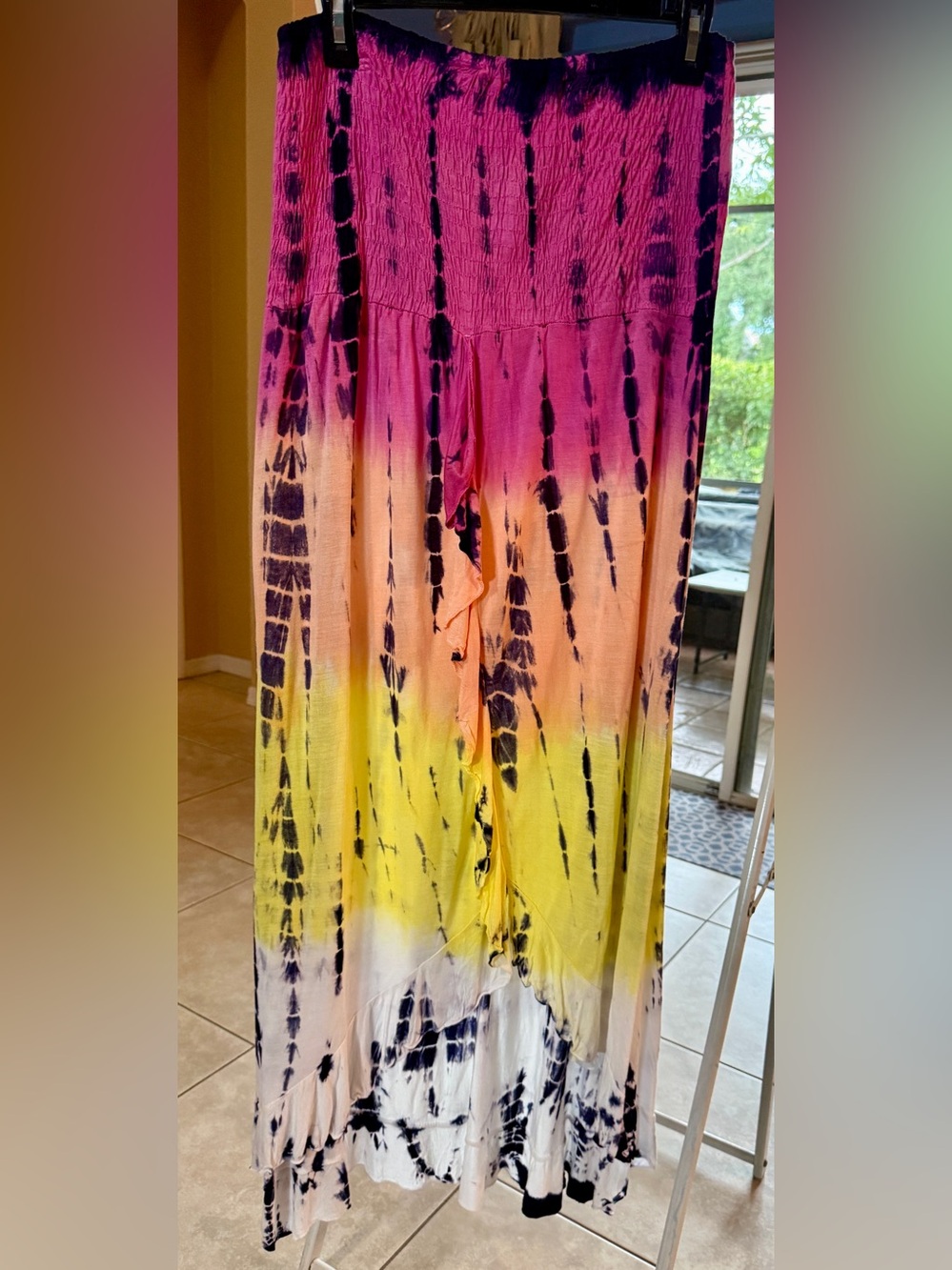Tie-Dye Ombre Maxi dress / coverup in Fuchsia, Yellow & White & black
